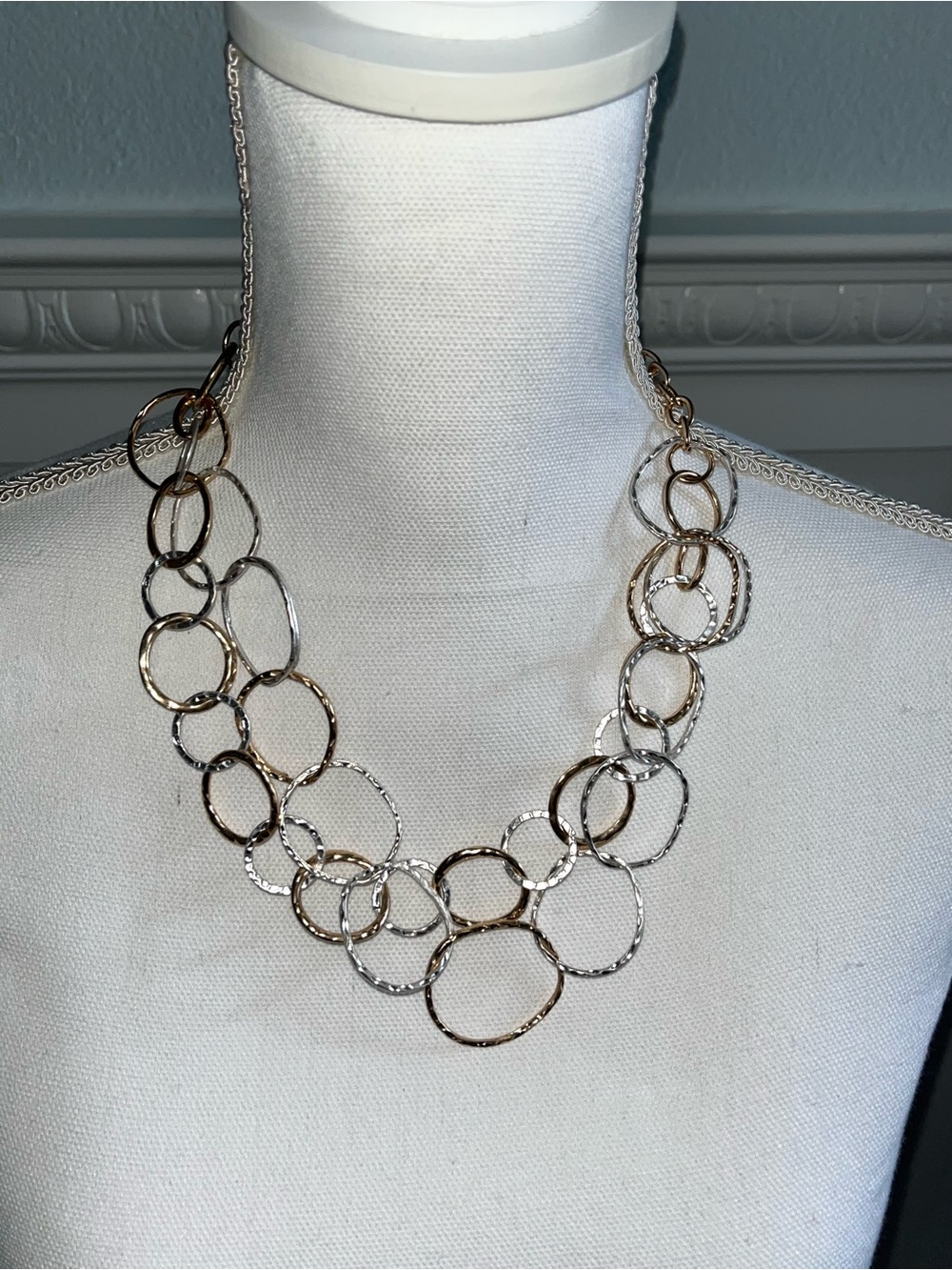 Two-Tone Hammered Link Necklace - Gold & Silver
